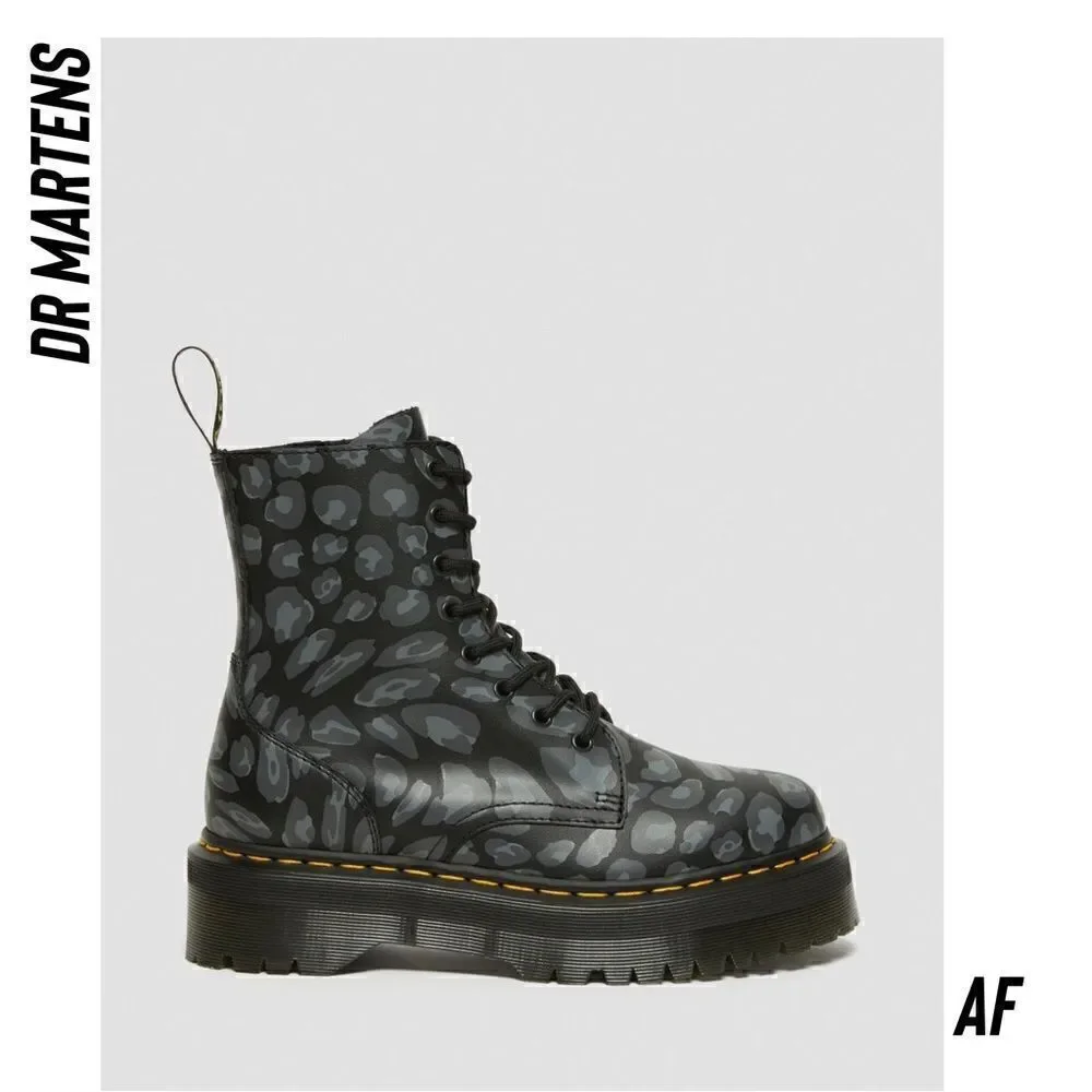 DR MARTENS JADAN PLATFORM BOOTS IN LEOPARD PRINT NWT NEW BLACK AND GREY